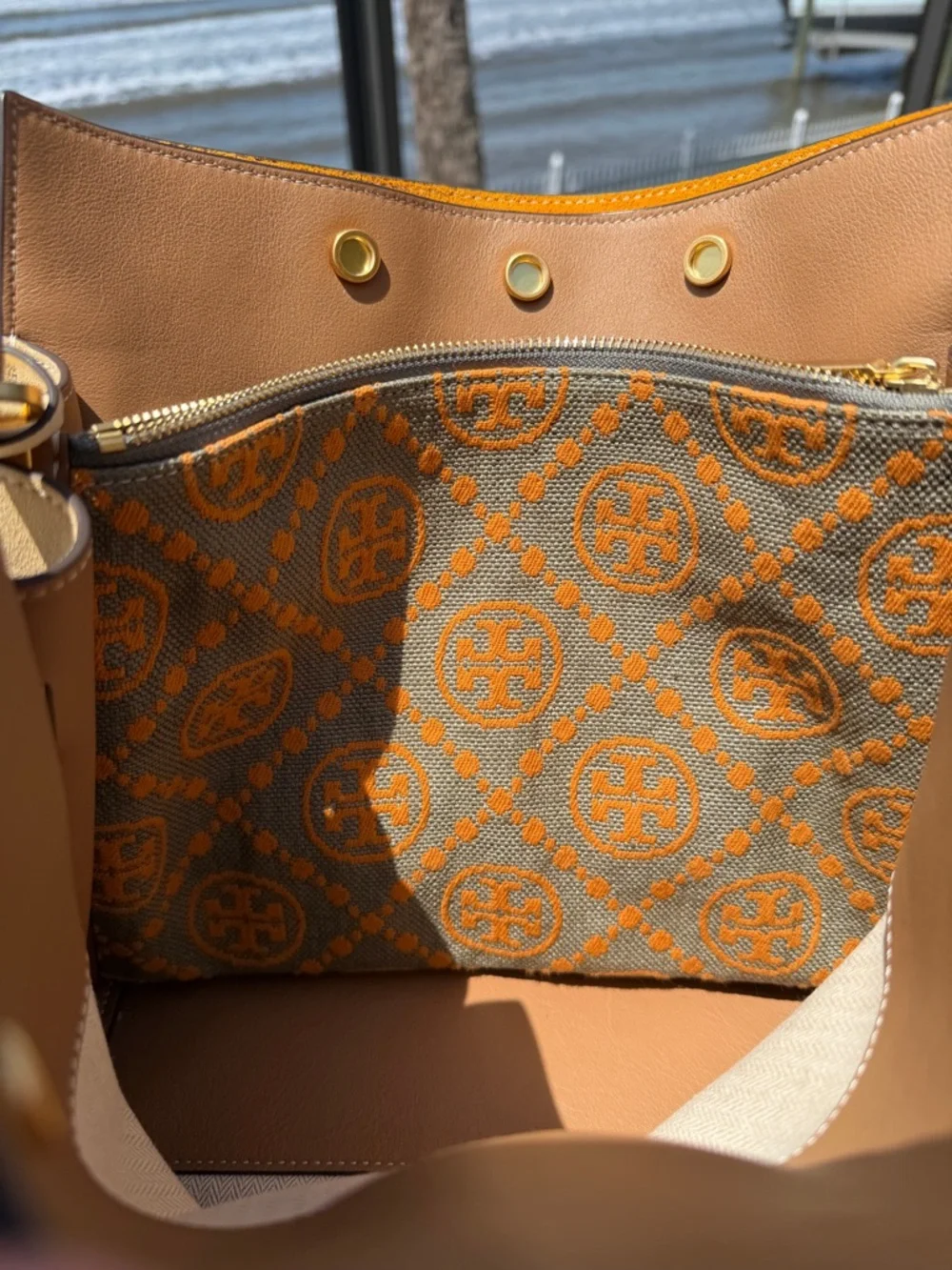 Tory Burch Lee Radziwill Large Ltd Ed Pebble Leather Monogram Jacquard Double